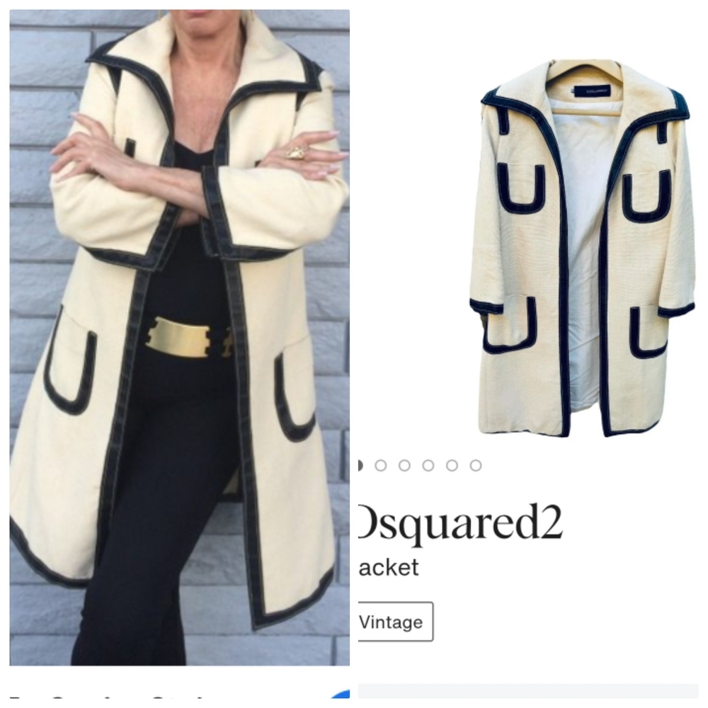 Dsquared Italian Tailoring Coco Cream Black Piping Art House Trench Coat Xs S 40 - Picture 2 of 10